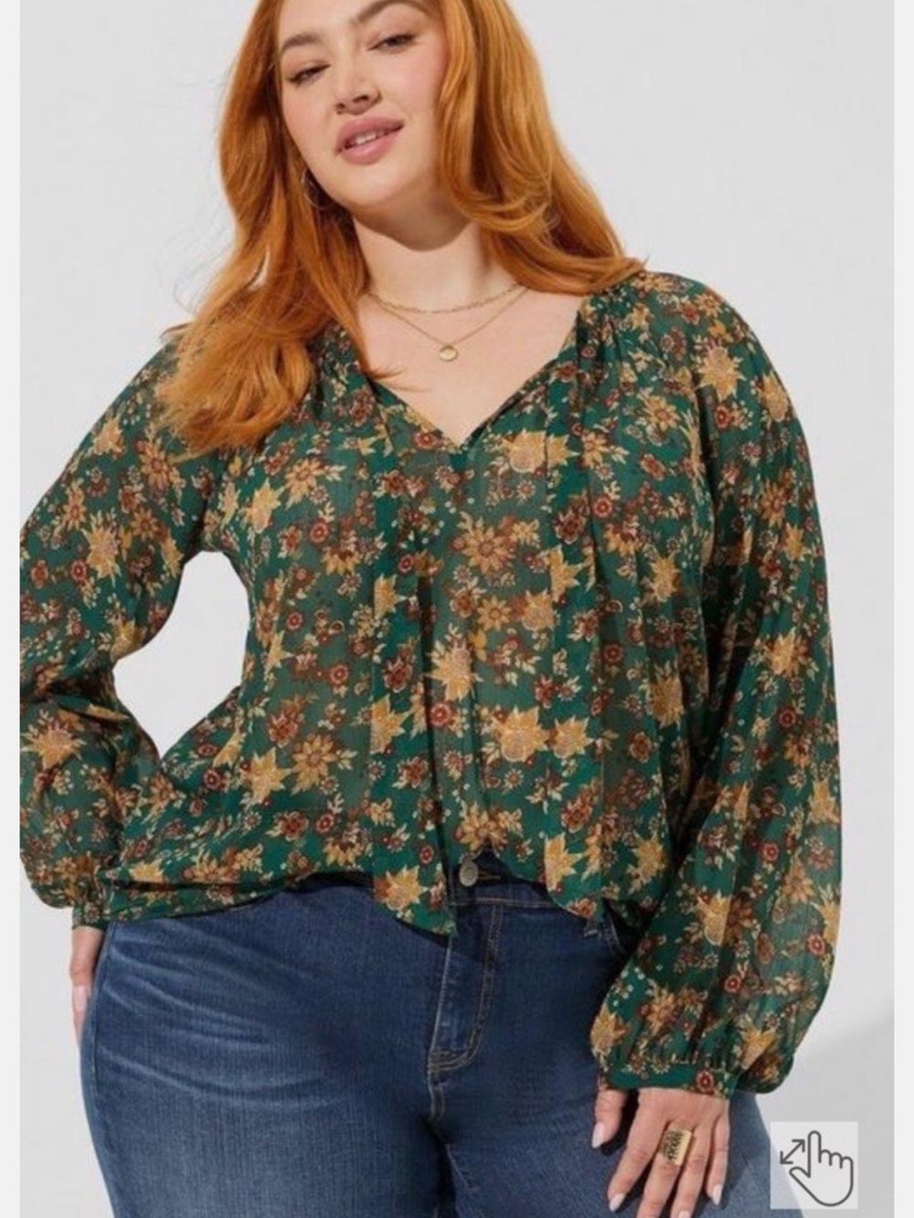 torrid Green Floral V-Neck Peasant Blouse - Picture 2 of 4